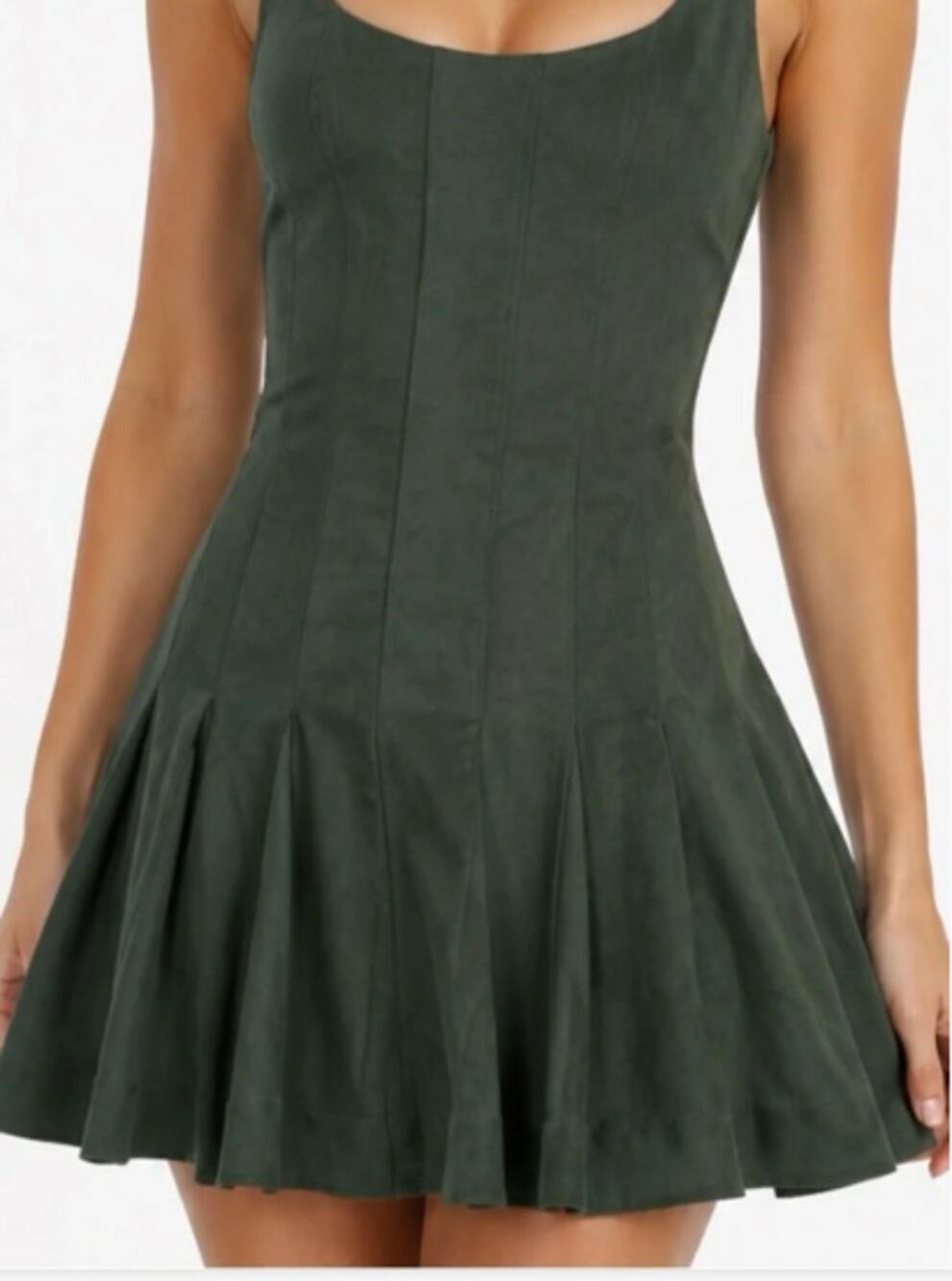 En Saison Delphine Faux Suede Pleated Fit and Flare Mini Dress Size Small Fall